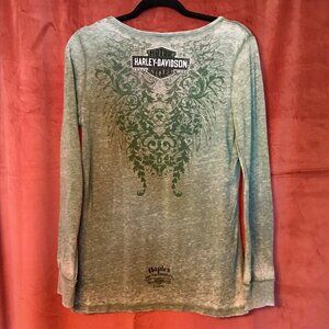 Harley Davidson - Women - Naples, Florida - Green Long Sleeve V Neck - Large
